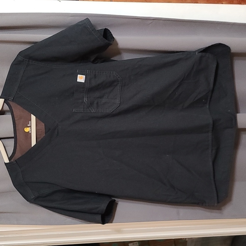 Carhartt Mens Scrub Uniform Top Black V-neck Chest Pocket ‎  Sz S EUC